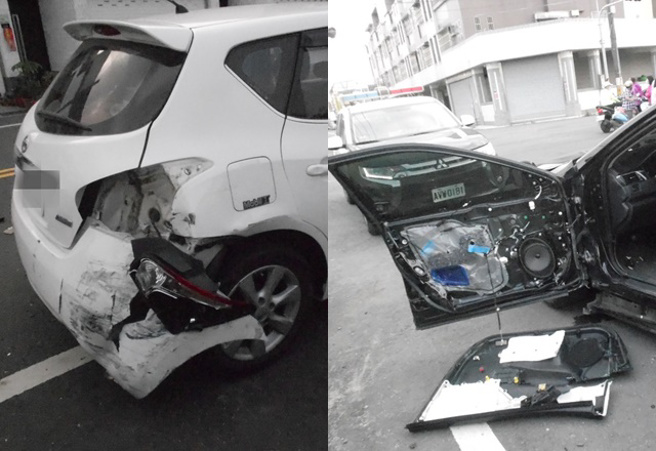 周男与洪男疑感情纠纷拦车理论 ，洪男驾白色小客车连5撞。（警方提供）