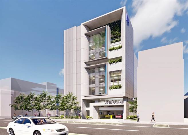 台中市沙鹿区沙田路立体停车场完工示意图。（台中市政府提供）