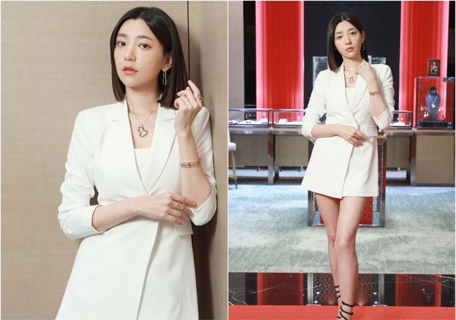 郭雪芙佩戴Qeelin的葫蘆造型耳環，象徵著有福氣的意涵。(品牌提供)