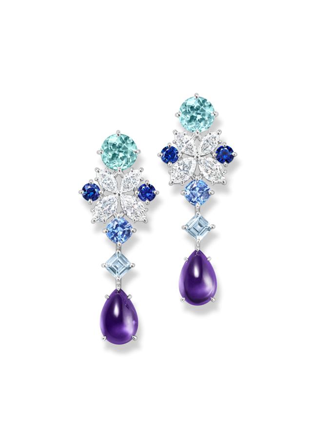 海瑞温斯顿Marvelous Creations 顶级珠宝系列Purple Marquesa蝴蝶耳环。（Harry Winston提供）