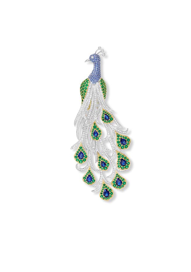 海瑞温斯顿Marvelous Creations 顶级珠宝系列Peacock孔雀胸针。（Harry Winston提供）