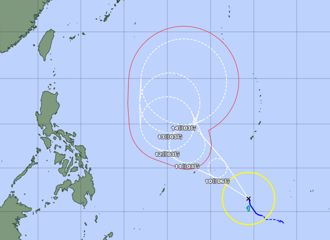 马勒卡受西风带导引，将大迴转远离，对台几乎无影响。（翻摄日本气象厅）