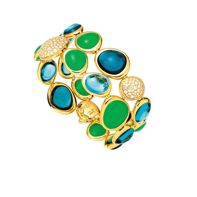 FRED以法国蔚蓝海岸为灵感打造的Belles Rives黄金宝石手环，161万4400元。（FRED提供）