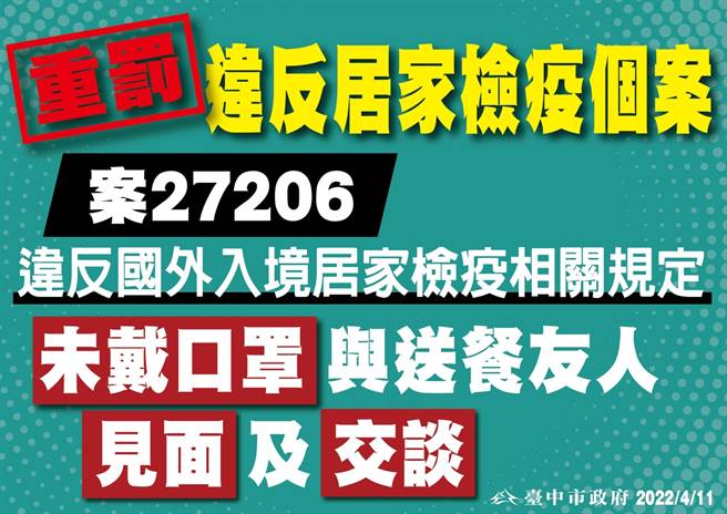 台中市长卢秀燕召开中市疫情记者会，将对确诊亚大生境外移入居家检疫女人进行裁处。（台中市政府提供）  