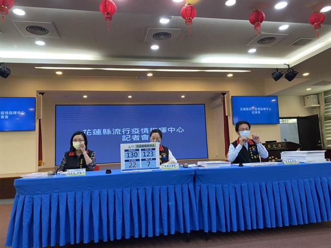 花莲县政府教育处代理处长翁书敏（左）说明因应小加拿大美语补习班群聚措施。（罗亦晽摄）