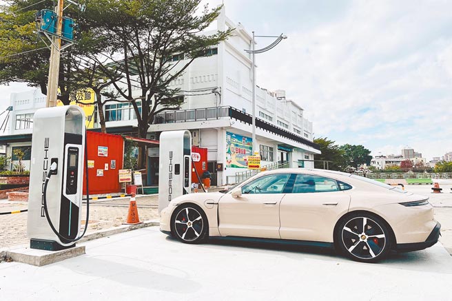 在現代Ioniq 5之後，緊接Toyota bZ4X、BMW i7、保時捷Taycan GTS、Lexus RZ450e都將陸續上市。圖為台灣保時捷設置於嘉義水牛公園高速充電站。（台灣保時捷提供）