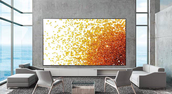 LG的Nano91系列一奈米4K AI語音物聯網電視，NanoCell技術能顯示純淨且準確的色彩，呈現更生動且逼真的影像，定價4萬9900元起。（LG提供）