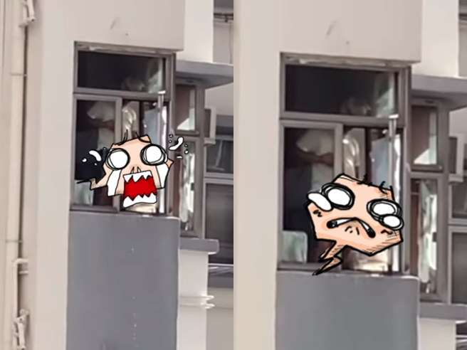 香港1名男子被拍到在高楼住家打开窗户「朝外尿尿」，噁心过程全被对面邻居所拍下，邻居痛骂真没水准。（翻摄自脸书「爆废公社公开版」）