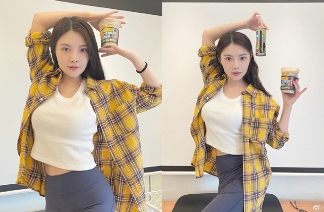 徐冬冬重现广告里的动作。（图／翻摄自徐冬冬微博）