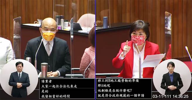 杨琼璎今天指出，为有效解决纳管农地工厂A、B厂间同一业者的移工问题，她日前特向行政院长提出质询。（立委杨琼璎服务处提供）