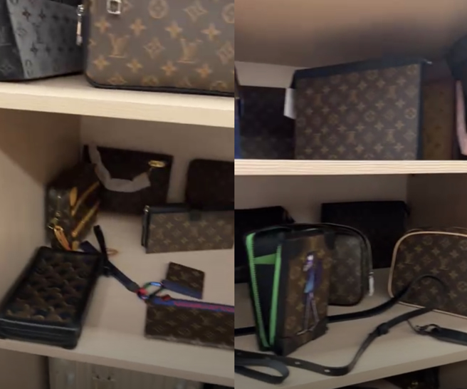廖老大的各式LV包包塞满橱柜。（翻摄影自廖老大脸书）