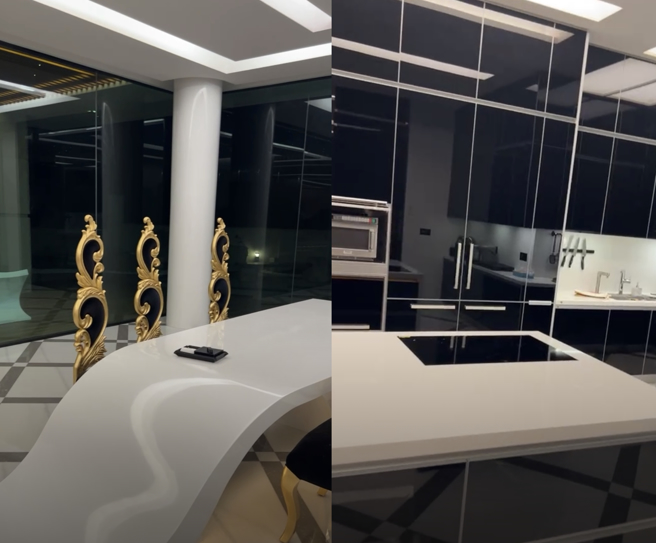 廖老大家中的厨房与餐桌。（翻摄影自廖老大脸书）