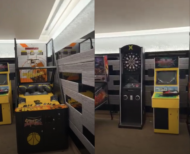 廖老大家中还有篮球机台与飞镖机台。（翻摄影自廖老大脸书）