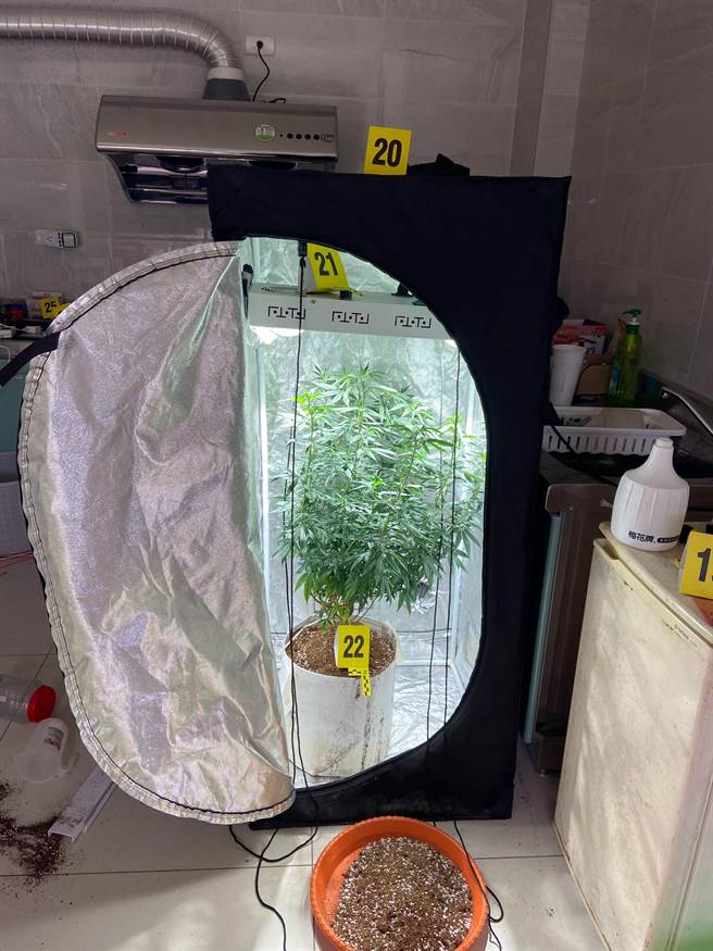 檢警在４男的租屋處查獲大麻植株467株、大麻成品1批及相關栽培、乾燥設備。。（雲林地檢署提供）
