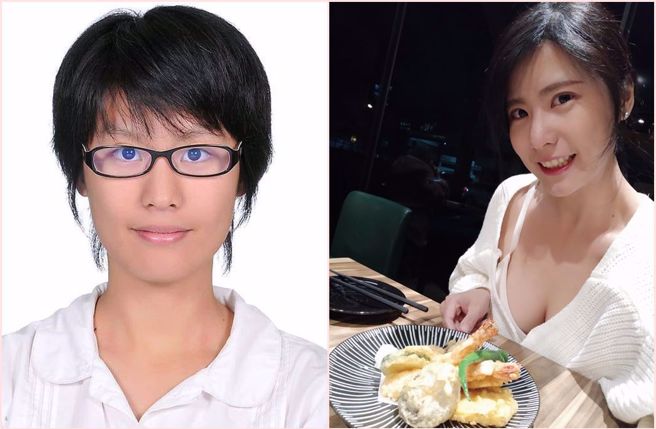 杨依依晒出高中照片（左）自曝18岁时被学长叫丑八怪，如今变身正妹还登上PTT表特版。（翻摄杨依依脸书）