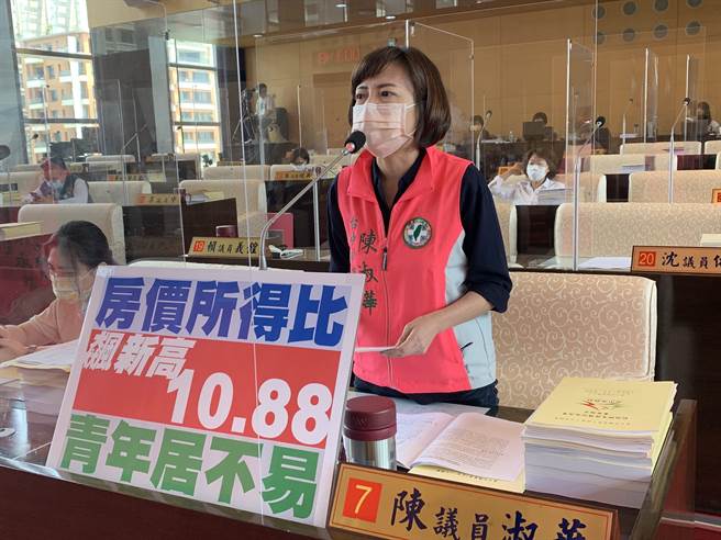 民进党籍议员陈淑华指出，台中市房价年年涨，买房子的民眾每赚100元、其中超过43元要拿来缴房贷。(林欣仪摄)