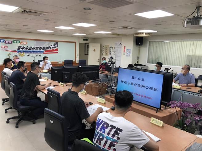 防疫視同作戰，中市警二分局進行啟動演練。（民眾提供／盧金足台中傳真）