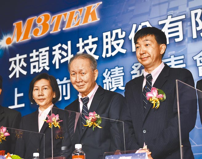 來頡科技14日舉行業績發表會，董事長陳燦榮（中）及總經理孟達（右）出席。圖／顏謙隆