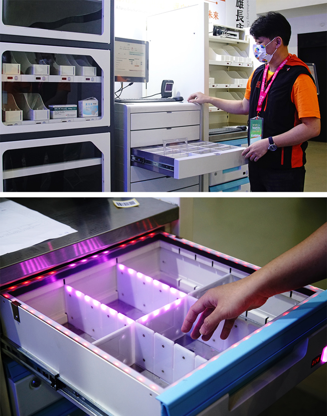 高雄長庚的藥劑作業全面導入自動化設備，並結合資訊化藥事管理作業系統為病人用藥安全把關，營造藥師友善工作環境。(攝影/曾信耀)