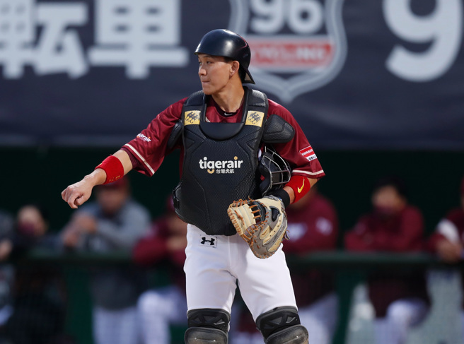樂天桃猿捕手張閔勛。（陳怡誠攝）