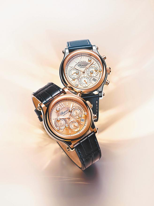 萧邦Happy Sport Chrono腕表功能再升级，採用符合伦理道德标准的18K玫瑰金款及精钢款。（CHOPARD提供）
