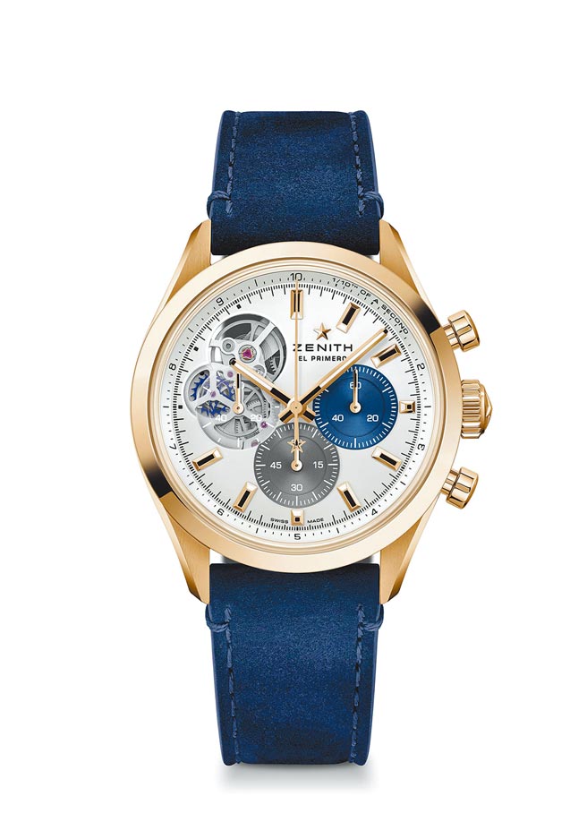 真力时Chronomaster Open镂空计时码表，小秒盘採用透明水晶，让硅质星形擒纵轮一览无遗，64万6300元。（ZENITH提供）