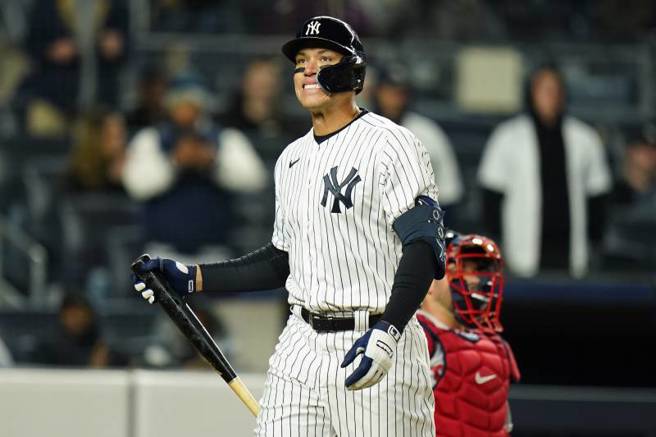 洋基贾吉遭到三振出局。（美联社）