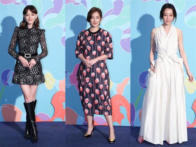 姚以緹（左起）、周采詩、謝欣穎今出席首映會，3人在劇中飾演花街女郎。（陳俊吉攝）