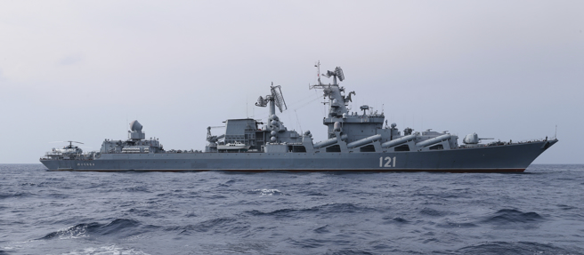 俄罗斯海军「莫斯科号」（图）爆炸后最新照片疑似曝光。（美联社资料照）