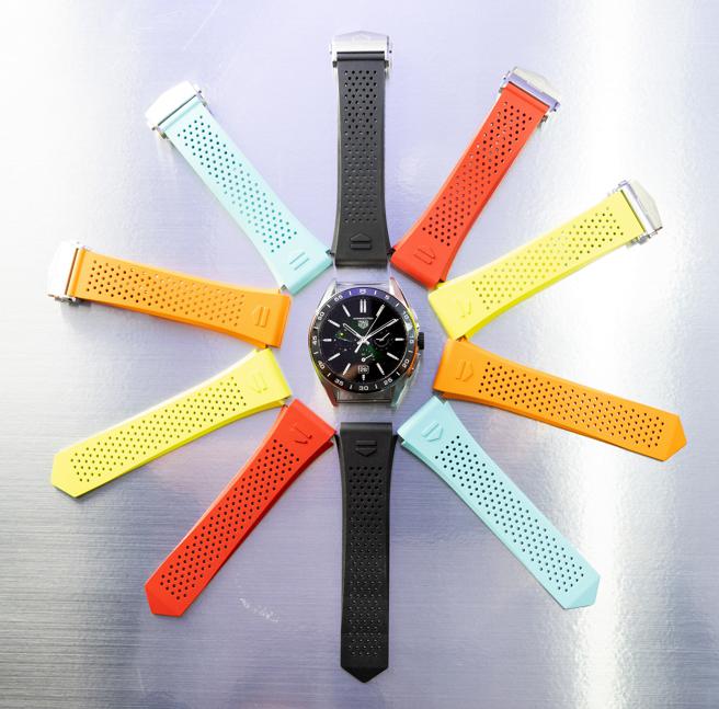 泰格豪雅Connected Calibre E4 智能表有更多色彩的表带可以更换。（TAG Heuer提供）