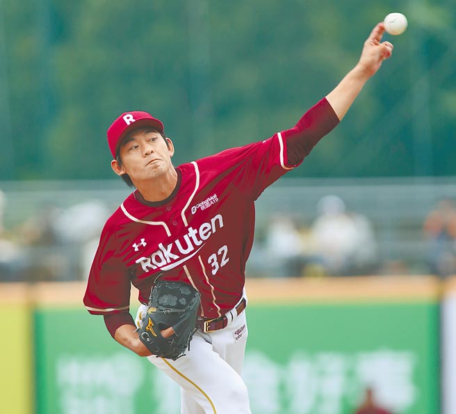 桃猿先发投手王溢正主投5局失2分，拿下本季第2胜。（郑任南摄）