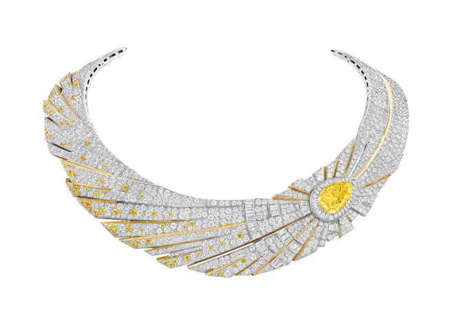 梵克雅宝Halley可拆换式黄钻项炼，主石为11.29克拉艷彩黄钻，1亿5350万元。（Van Cleef & Arpels提供）