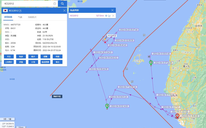 韩舰KCG3012逗留海峡中线，到底在找什么？我国海巡署莫非装睡、国安团队难道没有起疑？（图/传讯网截图）