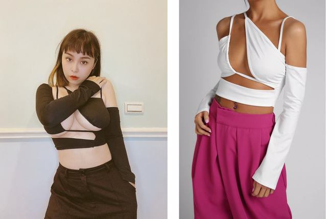 开水小姐上衣太小件，双峰包不住。(图／取自开水小姐脸书)