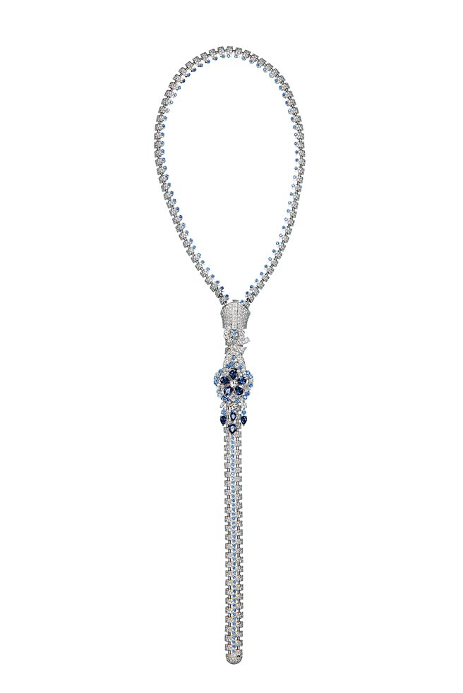 梵克雅寶Zip Couture項鍊白K金項鍊，鑲嵌藍寶石與鑽石，1640萬元。（Van Cleef & Arpels提供）