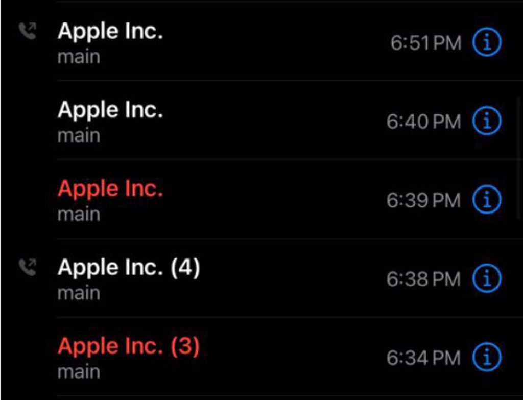 一名網友接到蘋果來電，回撥後被盜65萬美元。（圖／翻攝推特）