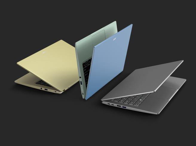 宏碁全新的Swift 3，共推出纯粹银、粉雾金、丹寧蓝 3款水洗仿手感跳色，定价3万5900元。（宏碁提供）