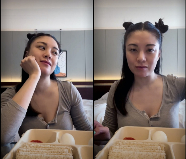 近日廖碧兒因工作在隔離中，特地開直播和粉絲互動，直接大方素顏上鏡，緊身上衣讓她超兇身材全現形。(圖/ 摘自廖碧兒IG)