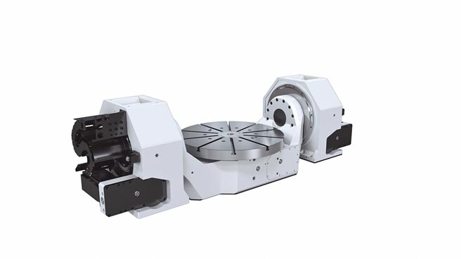 和昕精密最新的RFCH-0800D双臂式五轴分度盘。图／业者提供