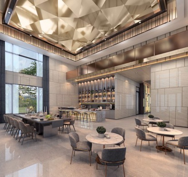 公设以新古典风格呈现，图为交谊听。(图/住寅建设提供)