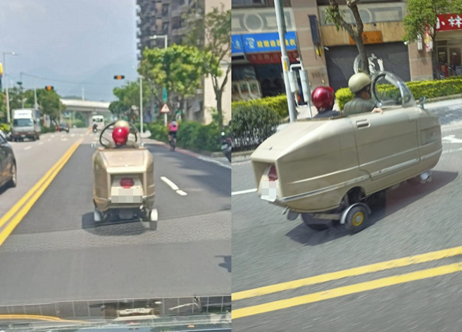 有名男子拍下富有科技感「3轮机车」，PO上网询问，竟惊呆网友称讚「好帅哦」。（翻摄自脸书重机车友 ❘ 各区路况、天气回报中心）