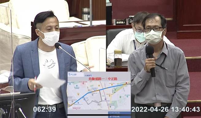 北市议员李明贤质疑，每年前3名车祸热点都一样，难道北市府没有改善对策，交通会报根本是纸上谈兵。（摘自台北市议会直播）