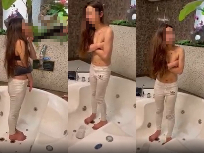 桃园1名男子平时女性化打扮，今年1月点了1名男公关至到摩铁开趴，事后却付不出坐台费，遭对方找来友人私刑凌虐，影片在网路曝光。（翻摄自爆料公社）