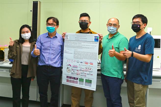 「肾臟病居家快筛」中山大学研究团队成员有，中山大学材料与光电科学学系特聘教授郭绍伟（共同通讯作者）、医学科技研究所硕士生陈怡君、材料与光电科学学系博士候选人许盈培、医学科技研究所博士后研究员李南熺、龎浩翰。 （国立中山大学提供／袁庭尧高雄传真）