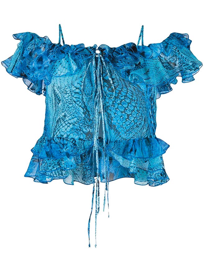 BLUMARINE蛇紋印花雪紡上衣，3萬7800元。（BLUMARINE提供）