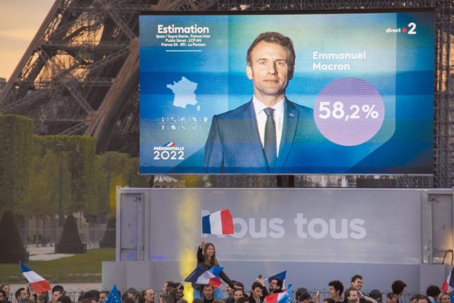 马克宏是法国20年来第一位获得连任的总统，也可能是二战之后唯一能让法国展现对欧洲领导力的总统。（图／美联社）