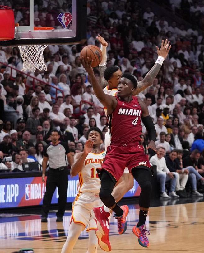 吉米巴特勒因傷缺陣，歐拉迪波頂替先發，帶領熱火擊敗老鷹晉級。(路透)