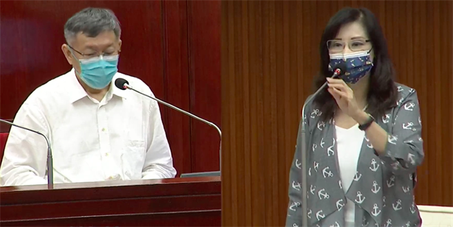 台北市長柯文哲（左）27日赴議會報告預算追加減預算。（摘自柯文哲YT）