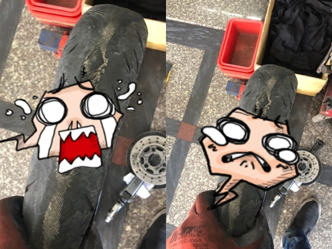 修車師傅曝光輪胎照，該輪該胎不僅幾乎沒胎紋，甚至破大洞，露出裡頭編織狀鋼絲，該師傅說「客人詢問我，這個輪胎可以不換改用補的方式嗎」。（翻攝自臉書「爆廢公社公開版」）