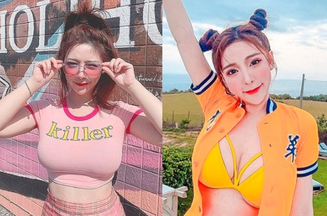 正妹本垒奈不但是死忠兄弟球迷，还不吝穿着球衣展露好身材。（图／取自本垒奈IG）